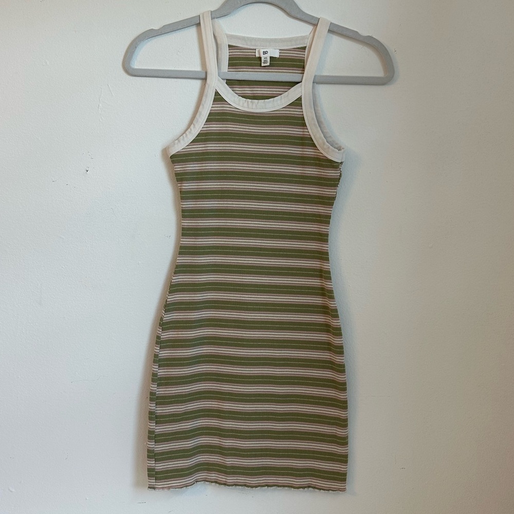 BP Striped Green and White Sleeveless Dress